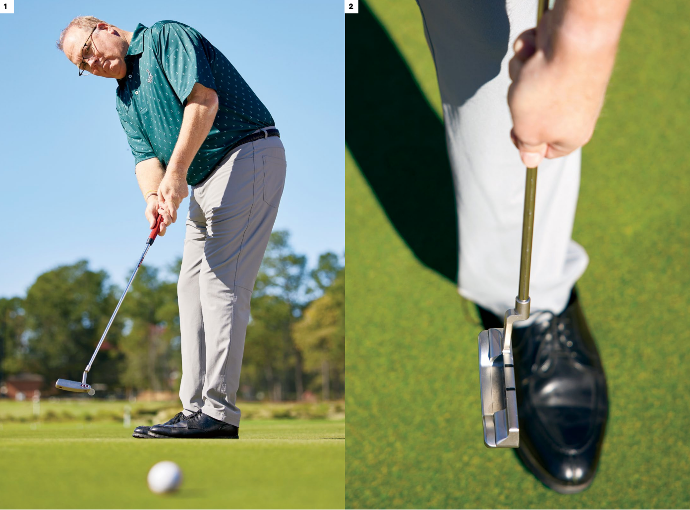 man holds putter